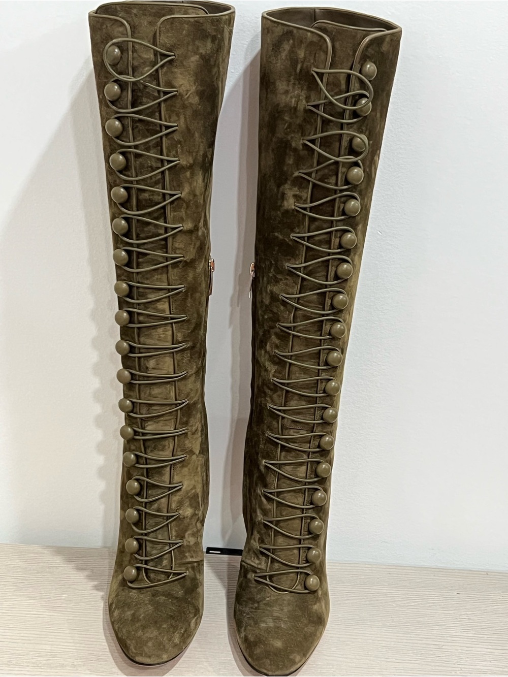 Gianvito Rossi Olive Suede Over-the-Knee Lace-Up Boots